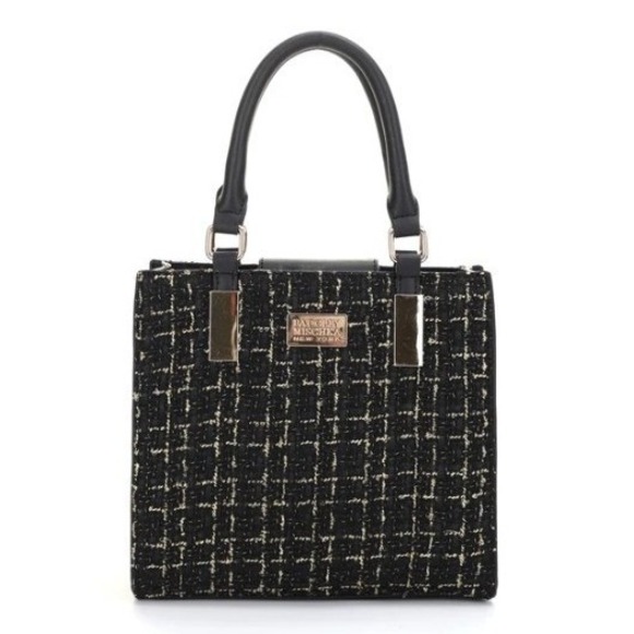 Badgley Mischka Handbags - NWT Badgley Mischka New York The Tara Tweed Satchel Women Black Gold Handbag